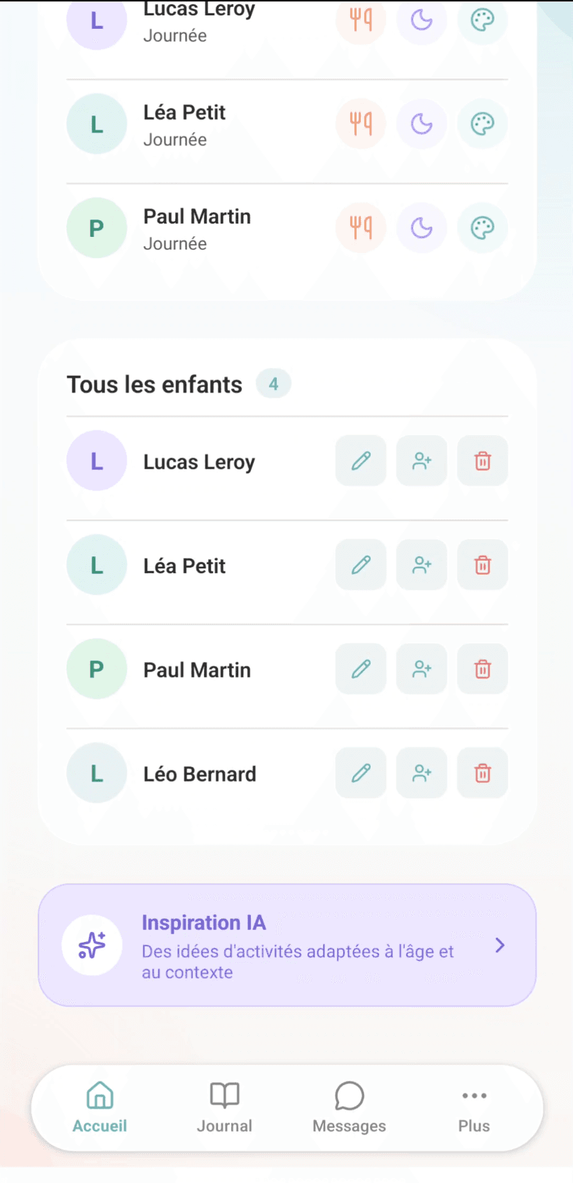 Tableau de bord de l'application mobile Tiwii